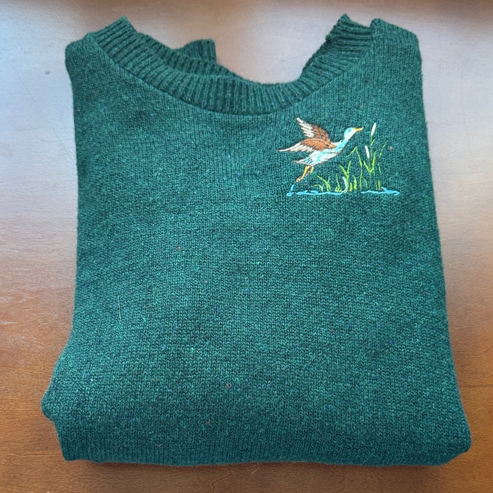 Canyon Sky Green Sweater embroidered duck